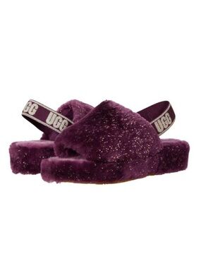 UGG women's fluff yeah metallic sparkle slides in pinot noir 7